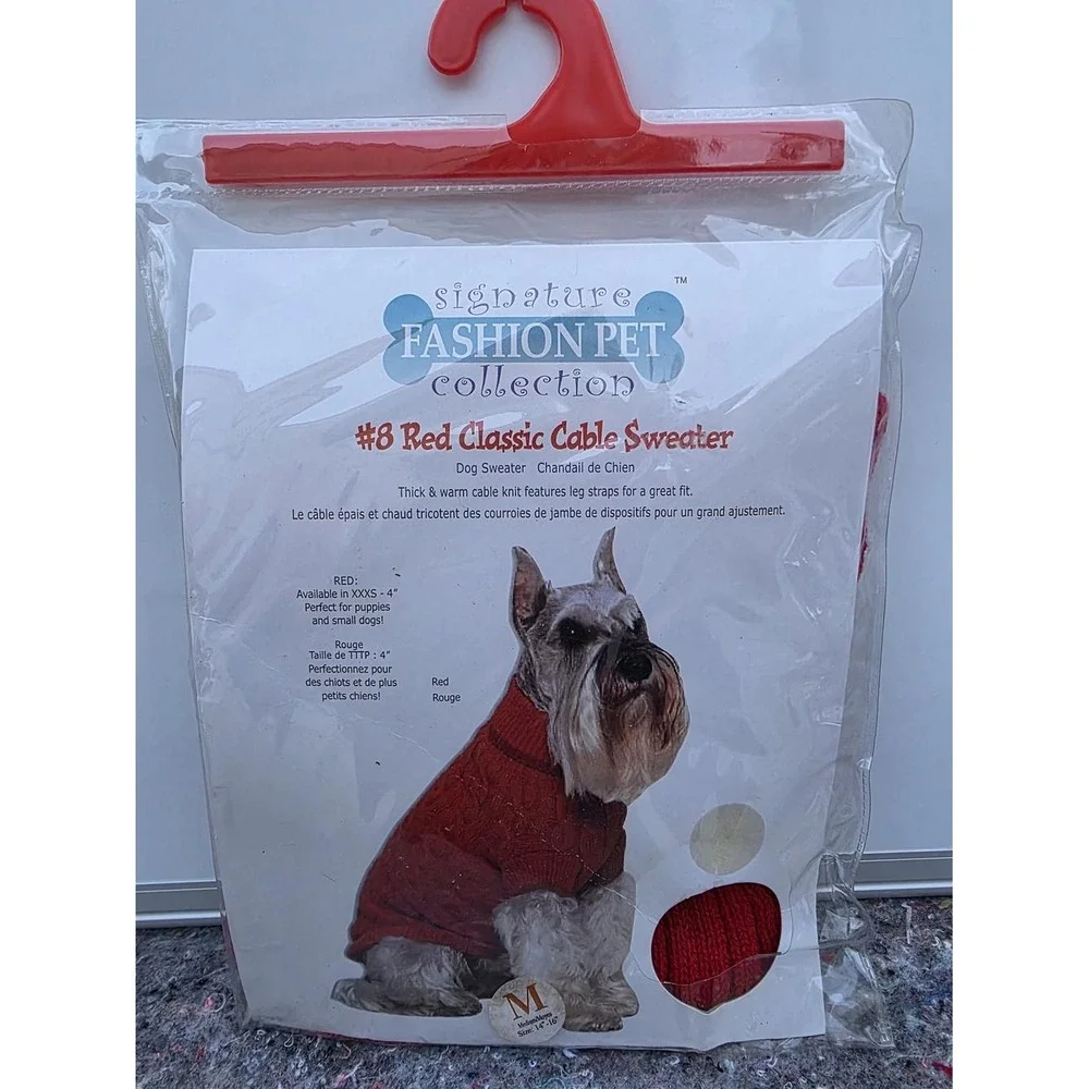 Signature Fashion Pet Collection Red Classic Cable Dog Sweater Brand New In Pkg